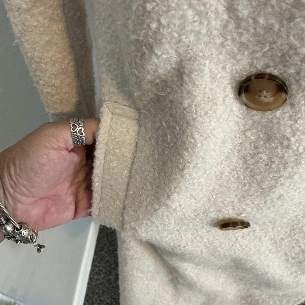 Loft Teddy Sherpa Double Breasted Overcoat Boucle Off White Womens Coat NWT XS‎
